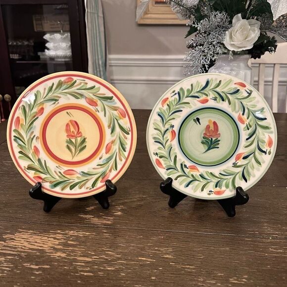 Gail Pittman Vintage Hand Painted Trivet Ceramic Wall Plate Decor Provence 2pc‎ - Picture 1 of 6